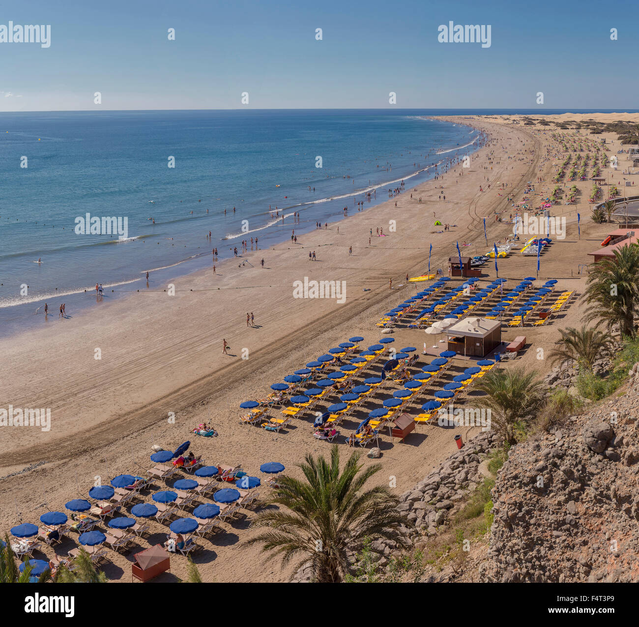 Spagna, Europa, Playa del Inglés, Gran Canaria Isole Canarie Playa de las Burras, paesaggio, Estate, spiaggia, mare, persone sunsh Foto Stock