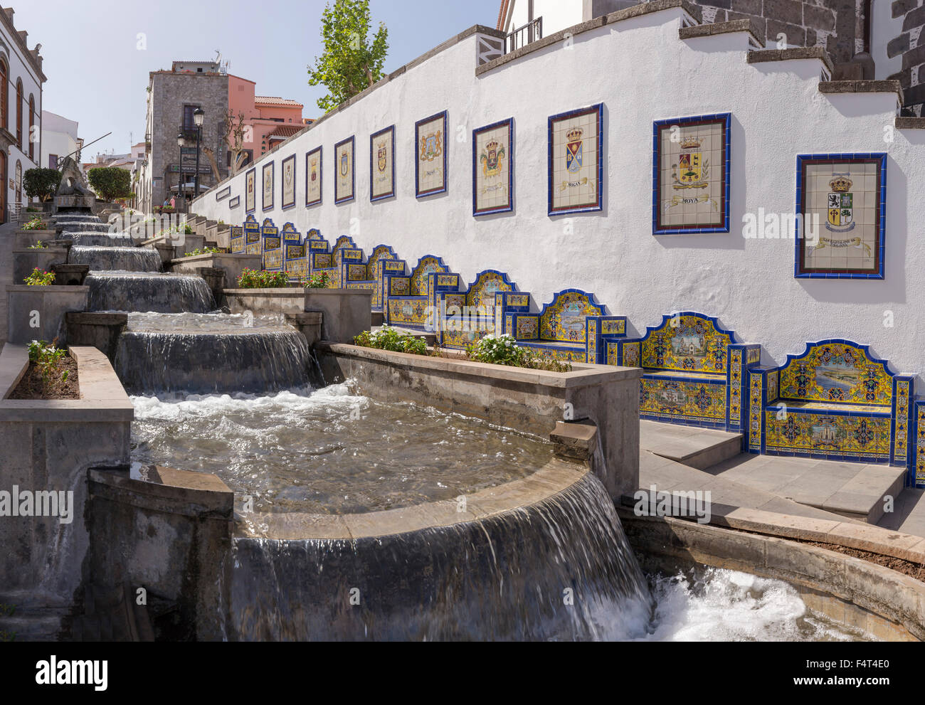 Spagna, Europa, Firgas, Gran Canaria Isole Canarie, cascate, Paseo de Gran Canaria Isole Canarie, città, villaggio, acqua, su Foto Stock