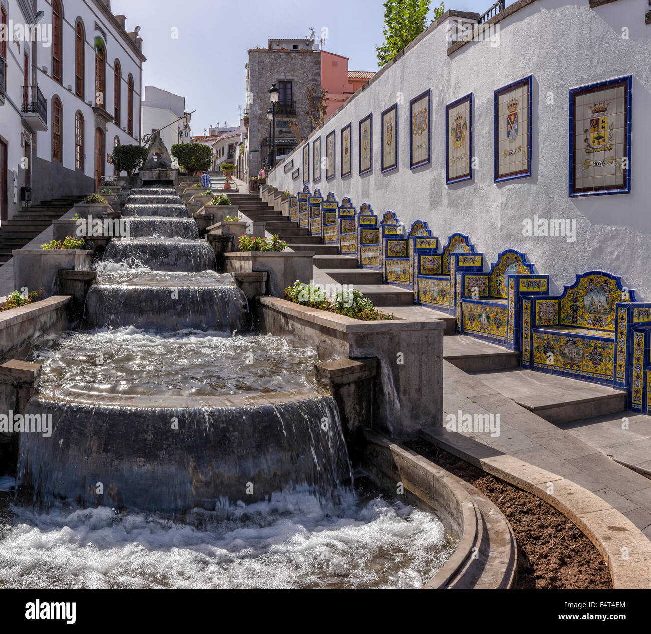 Spagna, Europa, Firgas, Gran Canaria Isole Canarie, cascate, Paseo de Gran Canaria Isole Canarie, città, villaggio, acqua, su Foto Stock