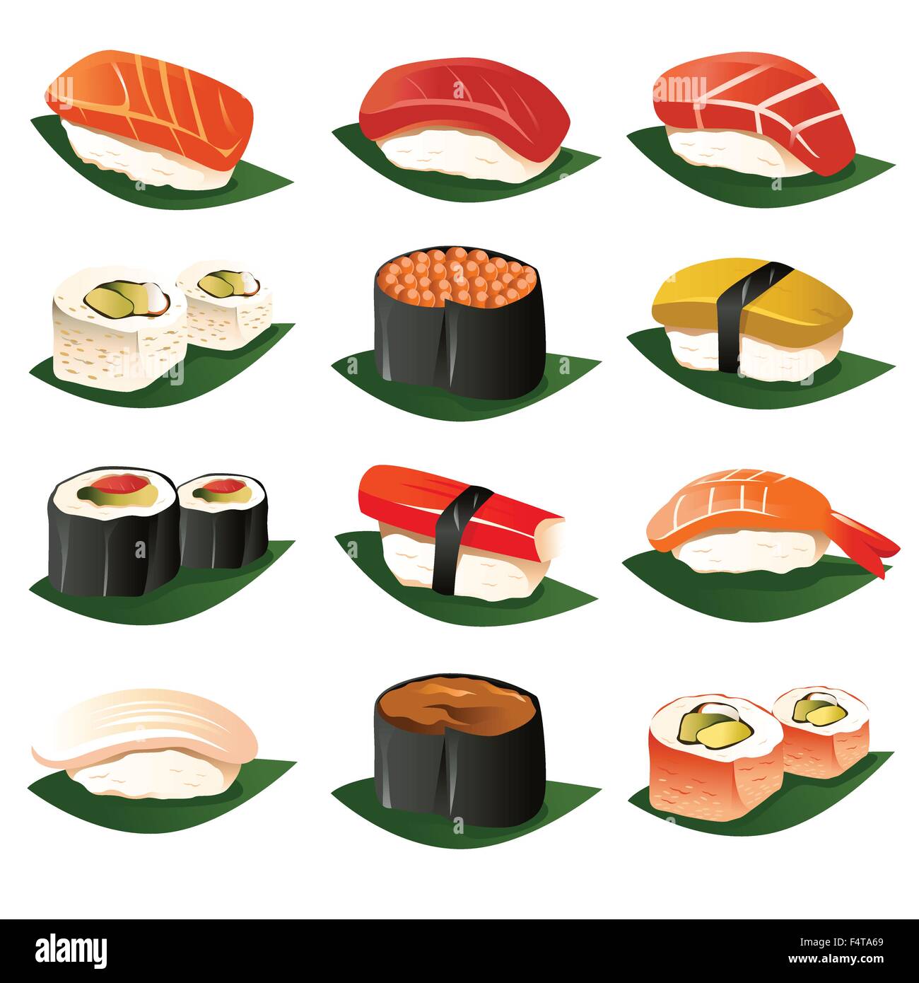 Una illustrazione vettoriale di sushi set di icone Illustrazione Vettoriale