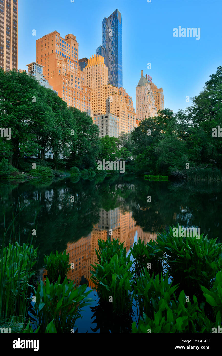 Stati Uniti d'America, Costa Orientale, New York, Manhattan, Central Park, stagno all'alba Foto Stock