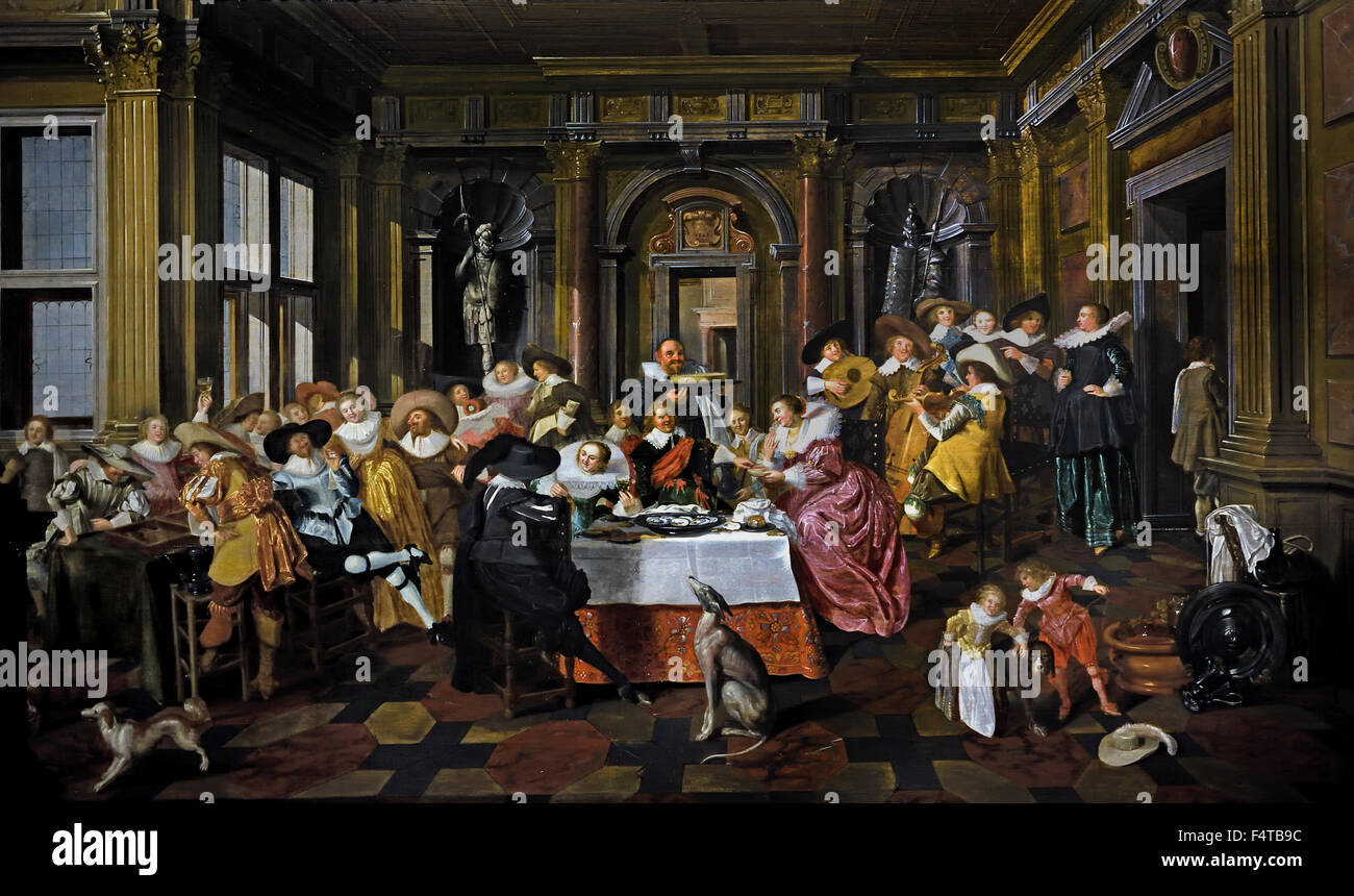Elegante gezelschap in een Hollandse zaal del rinascimento - società elegante in un olandese sala rinascimentale 1628 Dirck van Delen olandese Paesi Bassi Foto Stock