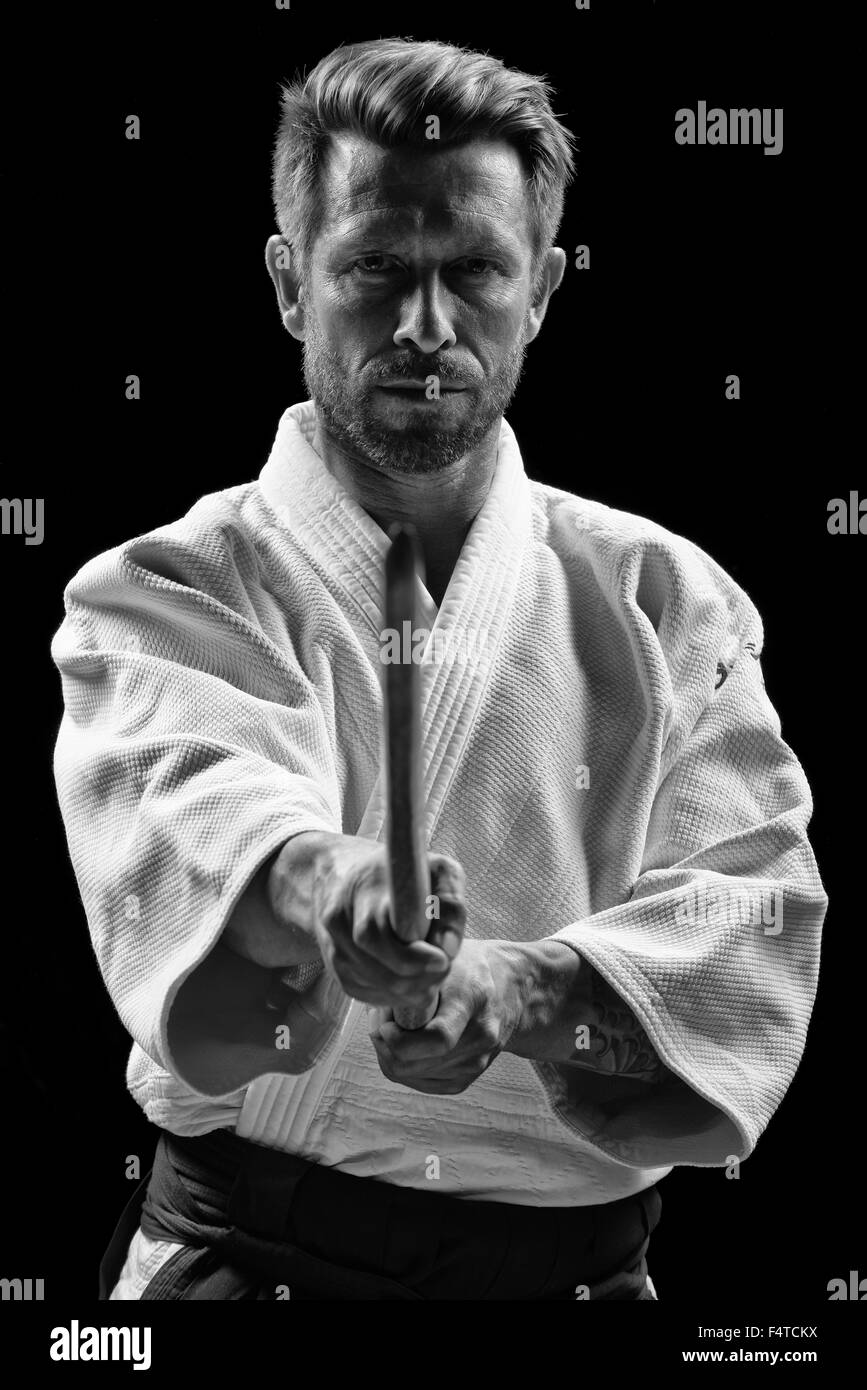 Tasto basso ritratto di aikido master Foto Stock