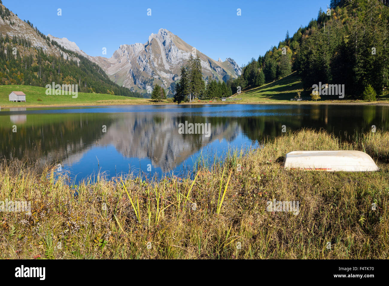Gräppelensee, Svizzera canton San Gallo, Toggenburgo, lago di montagna, lago, riflessione Foto Stock