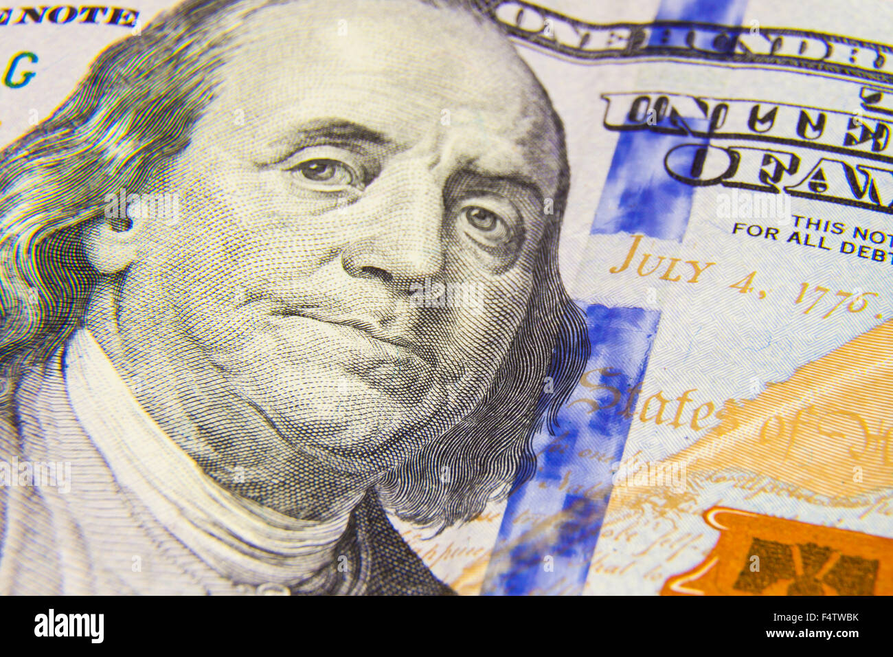 Uno houndres dollari, Benjamin Franklin Foto Stock