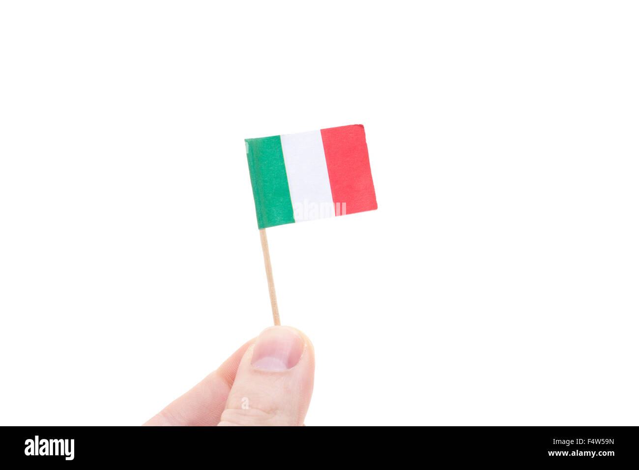 Mano azienda bandiera italiana. Tutto su sfondo bianco Foto Stock