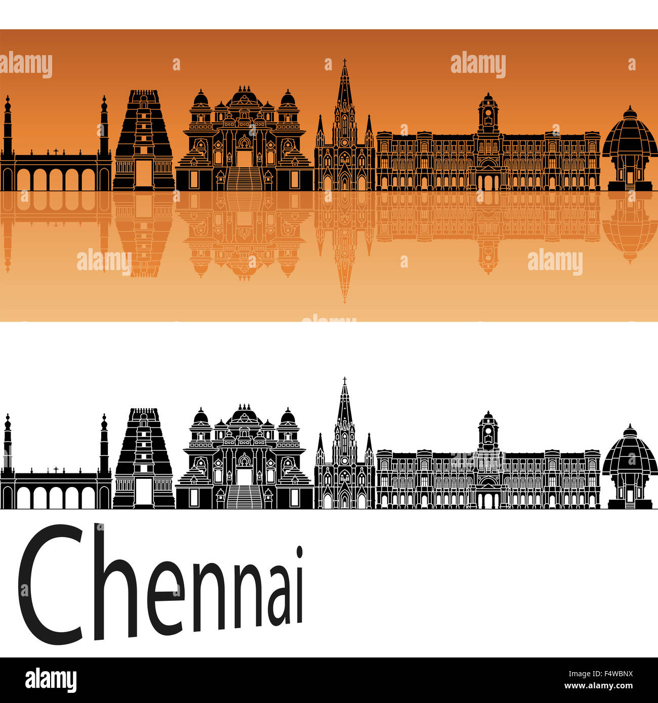 Chennai skyline di sfondo arancione nella modificabile file vettoriali Foto Stock