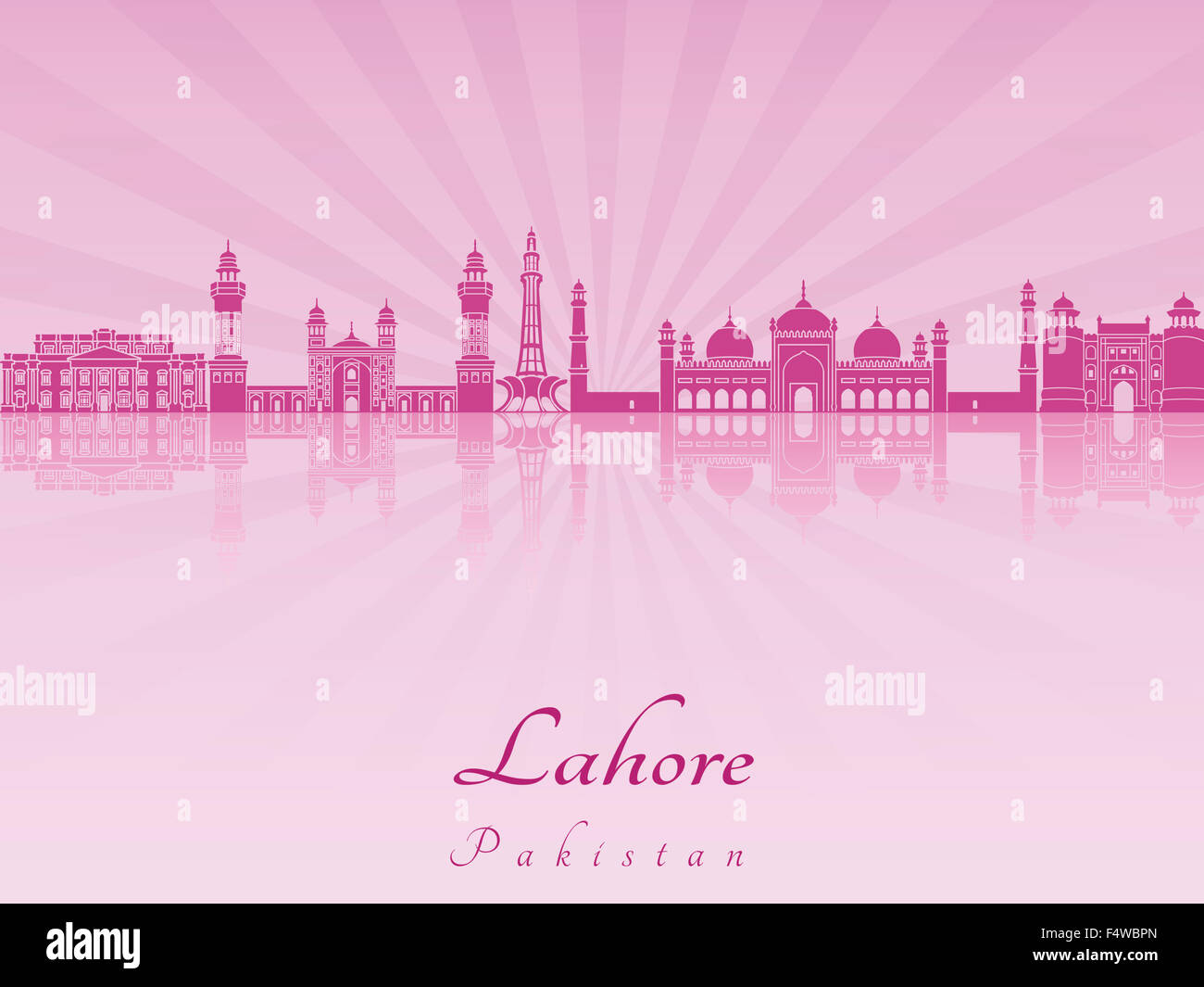 Lahore skyline in viola orchidea radiante in modificabile file vettoriali Foto Stock