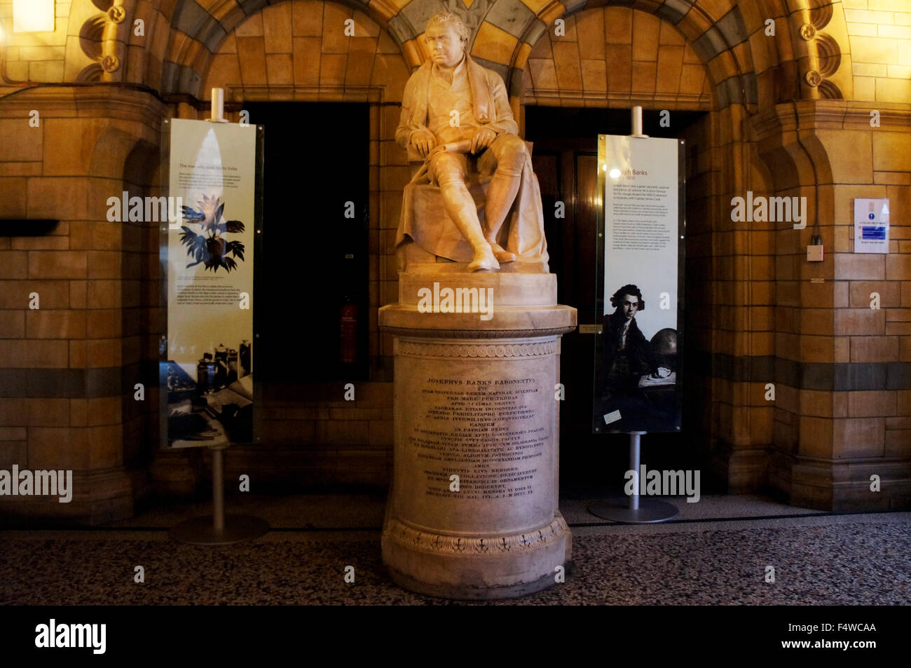 Londra, Regno Unito. Xvii oct, 2015. Statua di Sir Joseph Banks, un naturalista inglese e botanico, che hanno preso parte al capitano James Cook il primo viaggio, adopera 1768-1771. Museo di Storia Naturale di Londra, Regno Unito, il 18 ottobre 2015. © Libor Sojka/CTK foto/Alamy Live News Foto Stock