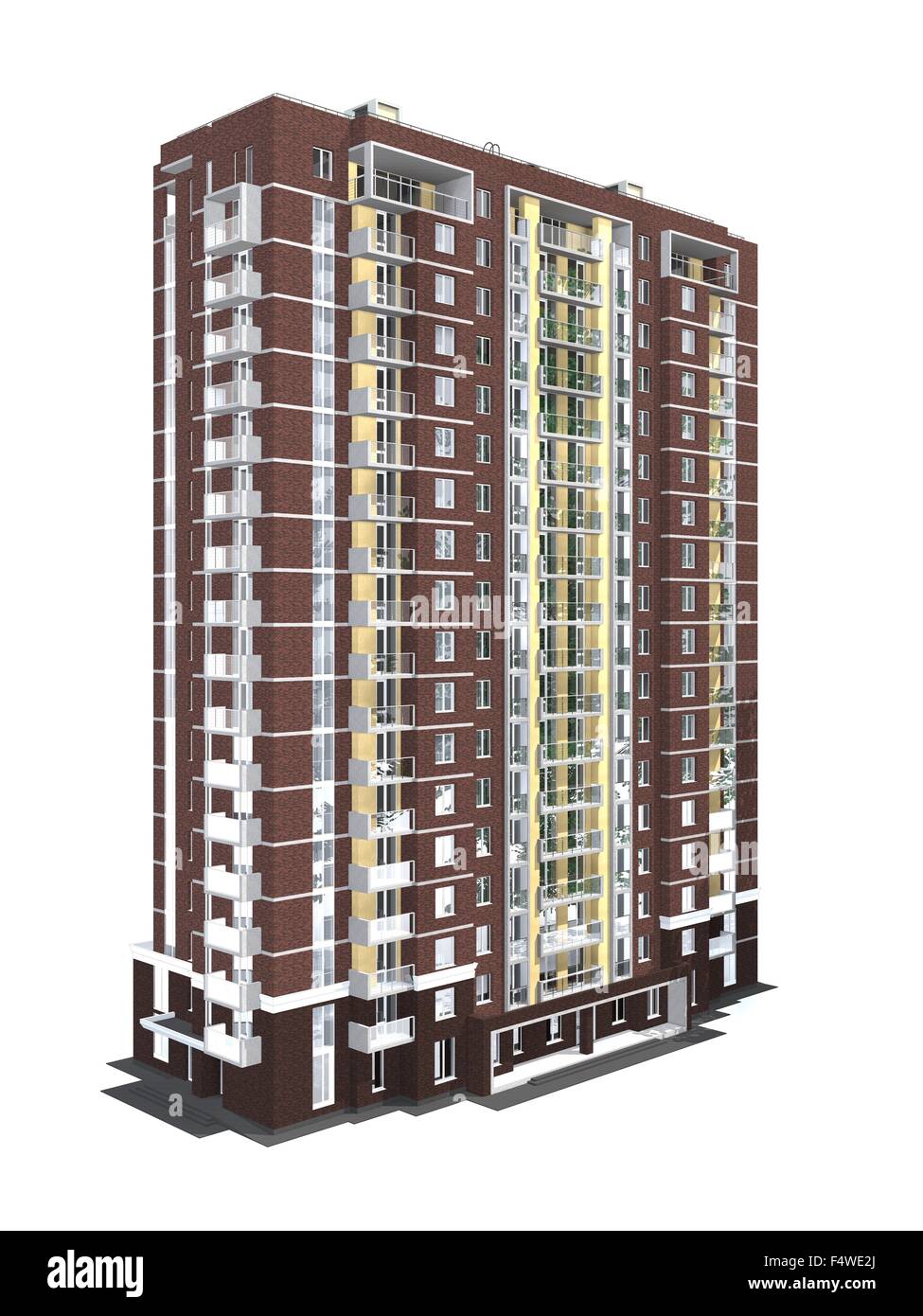 3D rendering del moderno a più piani edificio residenziale isolato su bianco Foto Stock