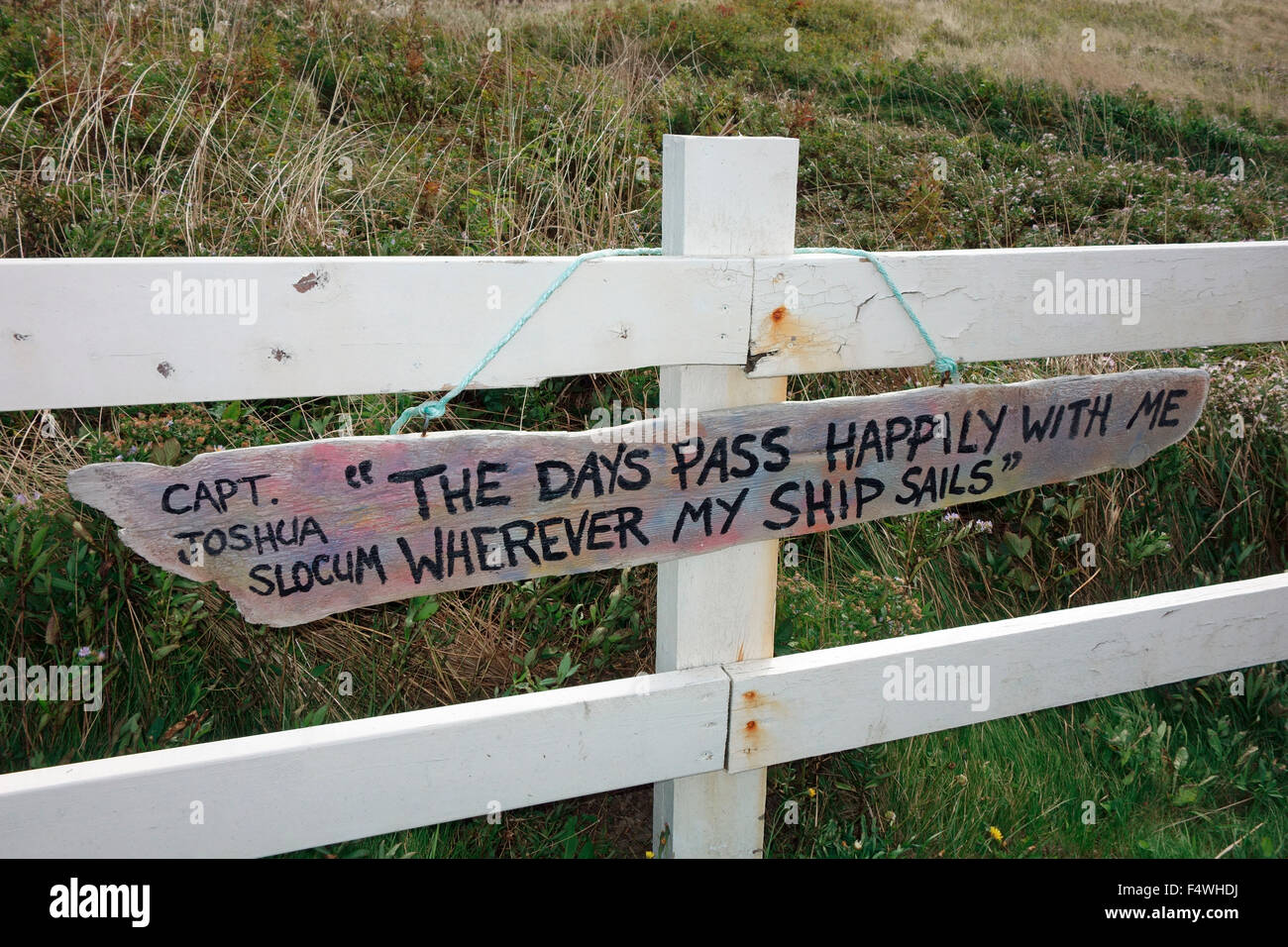 Joshua Slocum segno o placca su Brier Island, Nova Scotia, Canada Foto Stock