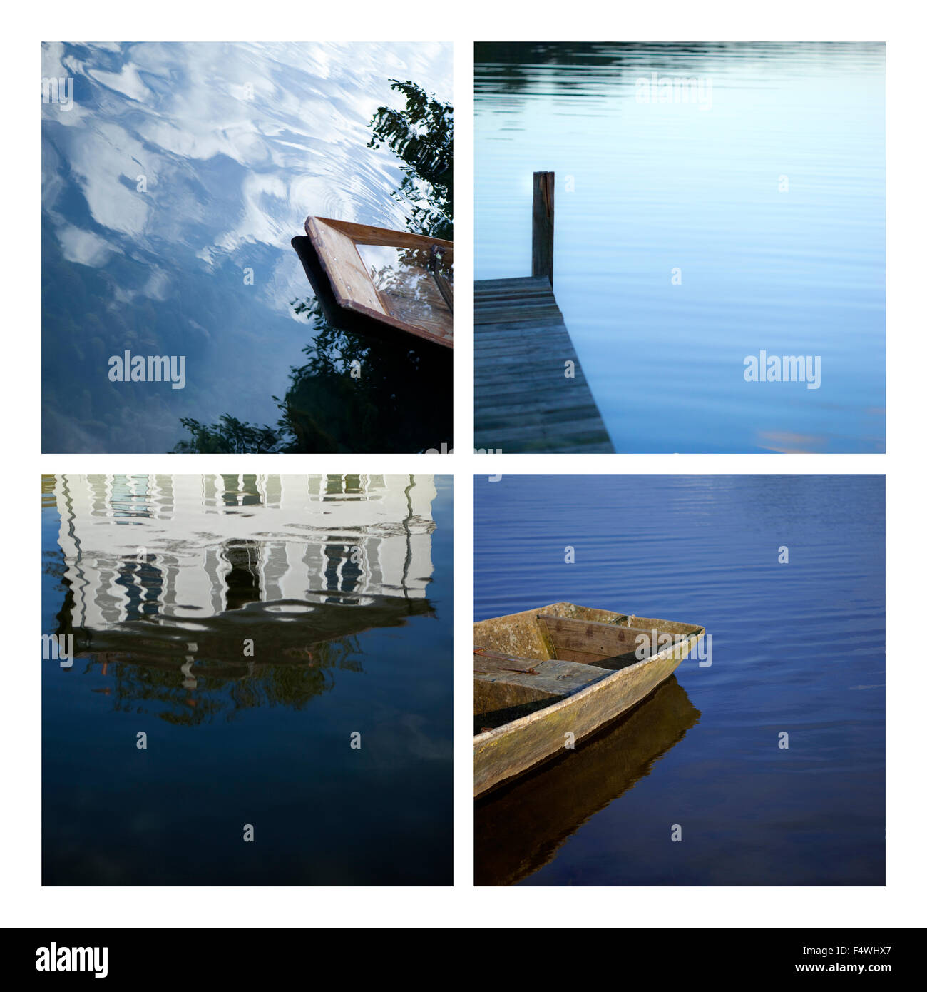 Varie immagini di acqua e laghi su un collage Foto Stock