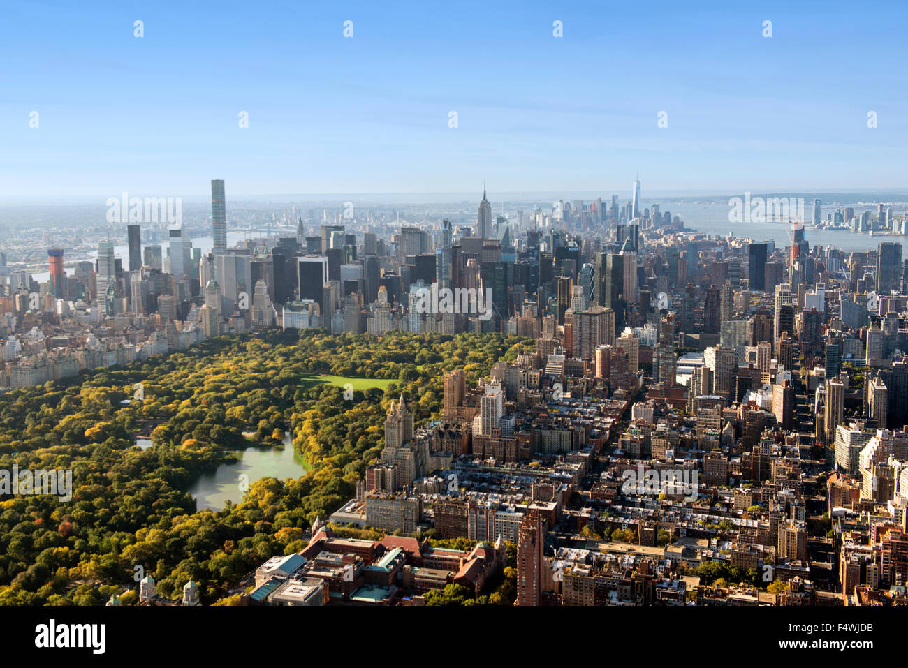 Ripresa aerea della Upper East Side di Manhattan e il Central Park di New York STATI UNITI D'AMERICA Foto Stock