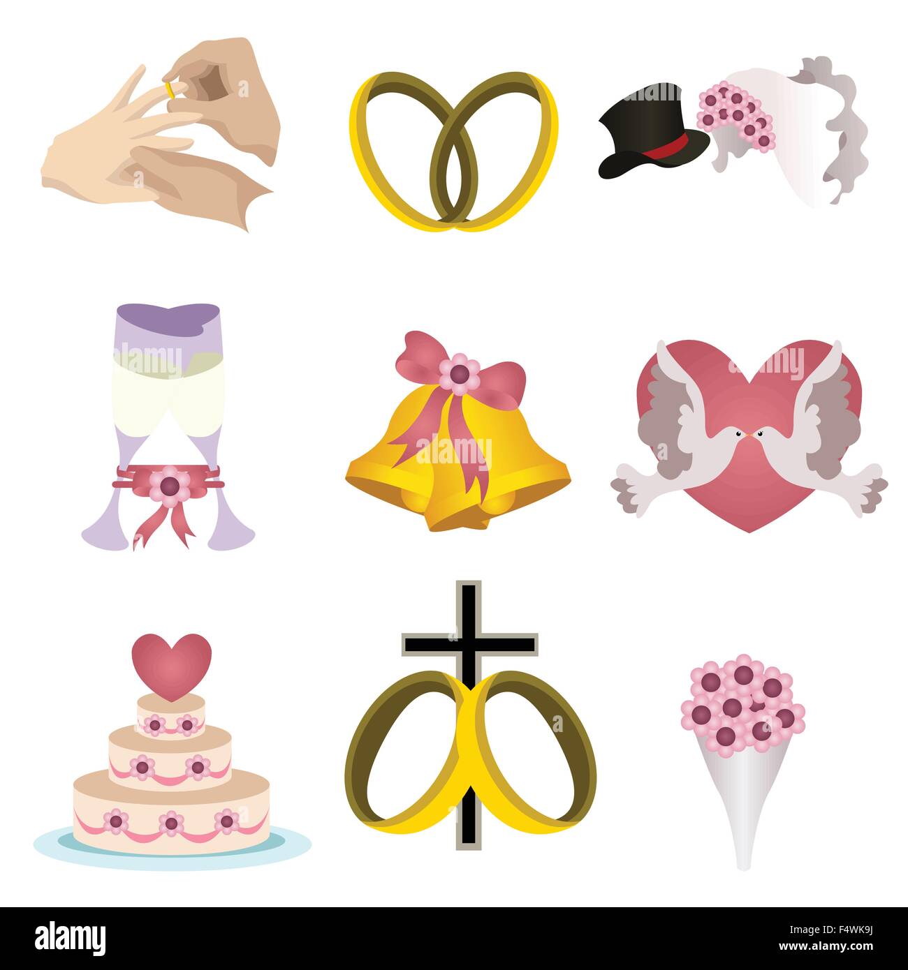 Una illustrazione vettoriale di wedding icona set Illustrazione Vettoriale