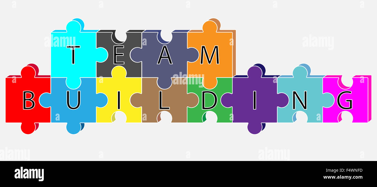 Team Building Concept. Puzzle il lavoro di squadra, la cooperazione commerciale, del partenariato e della soluzione, idea di successo, il pezzo di collegamento. Un vettore Foto Stock