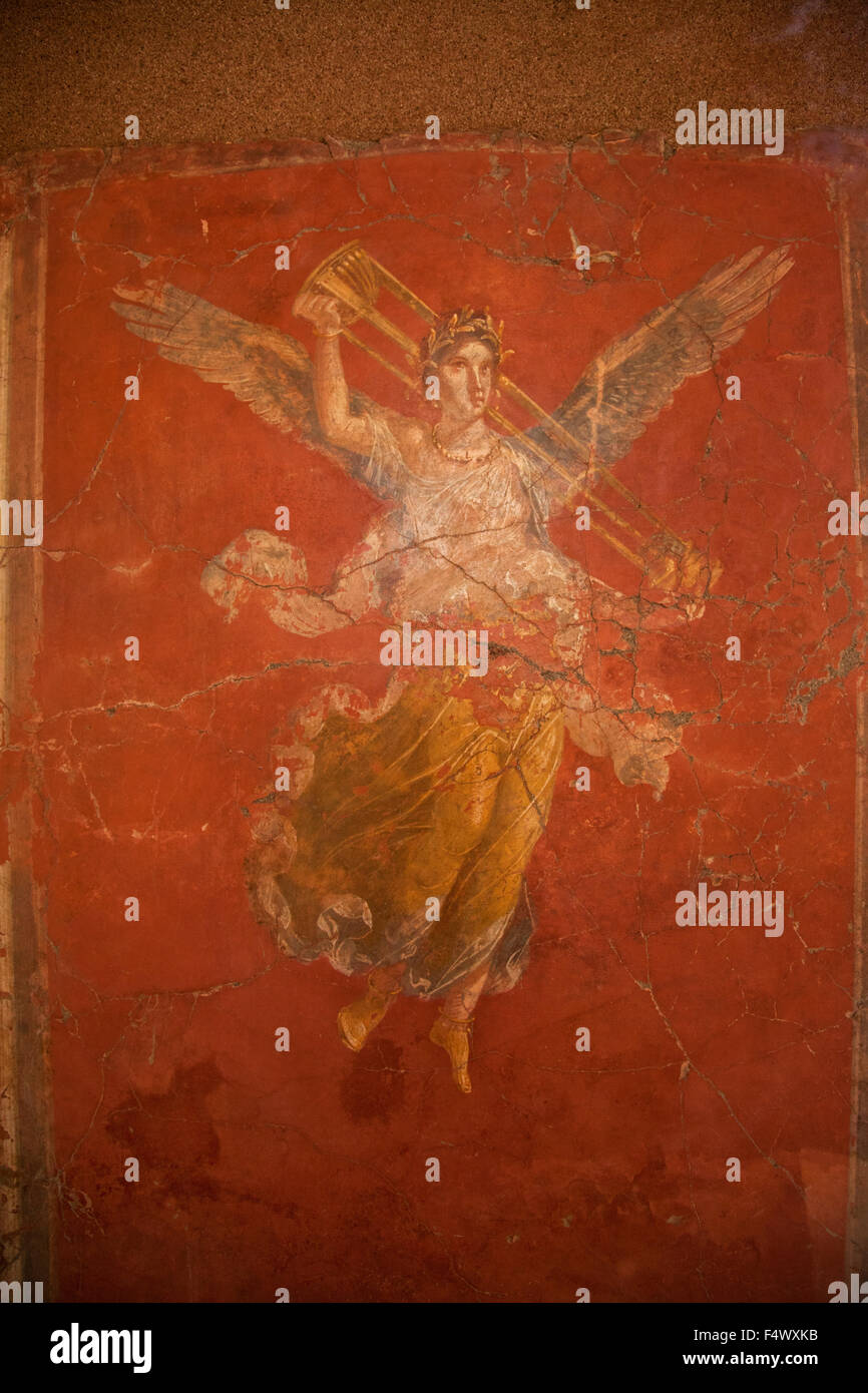 Affresco romano di un angelo, Pompei, Napoli Italia Foto Stock
