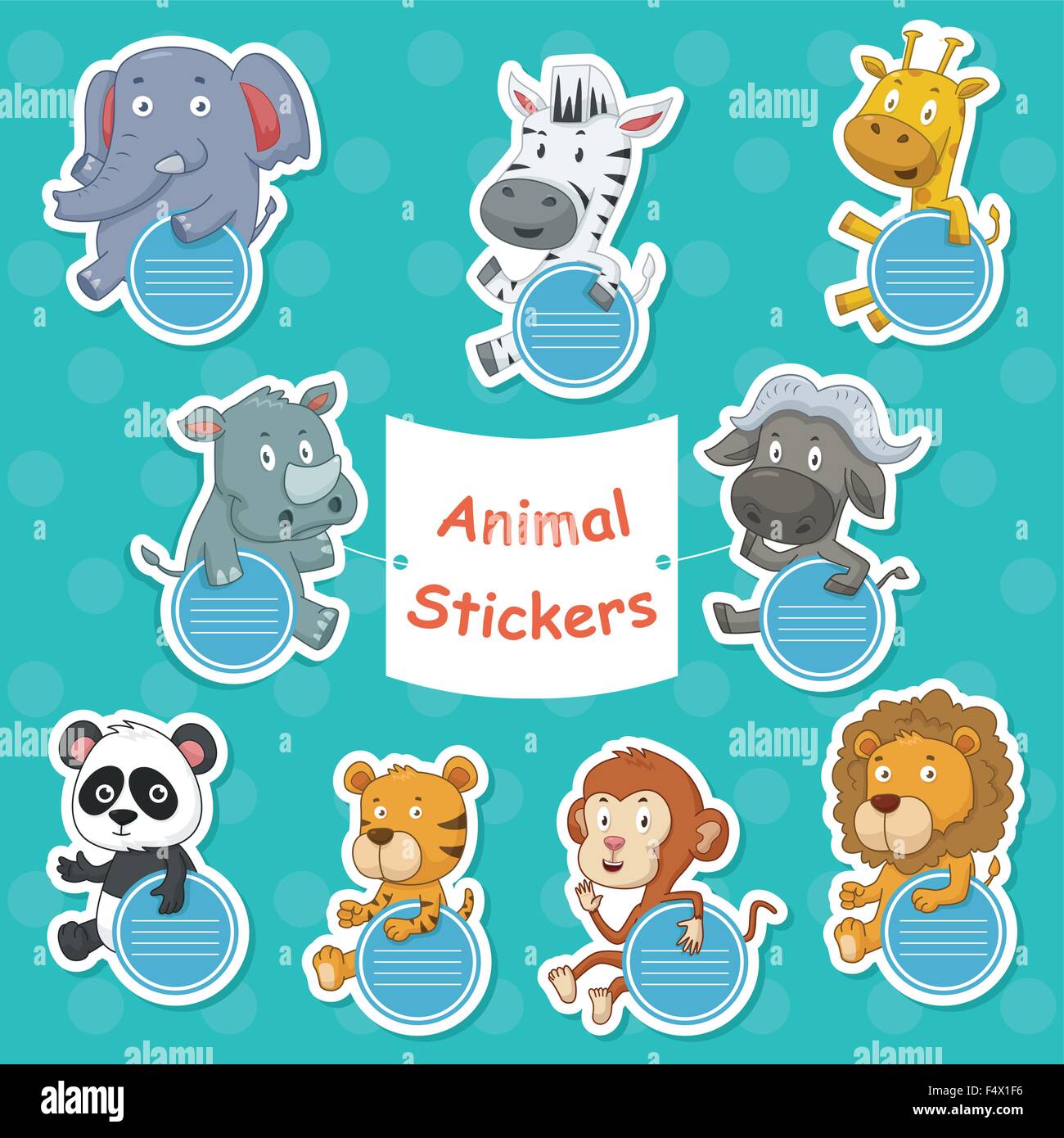 Una illustrazione vettoriale di animale sticker designs Illustrazione Vettoriale