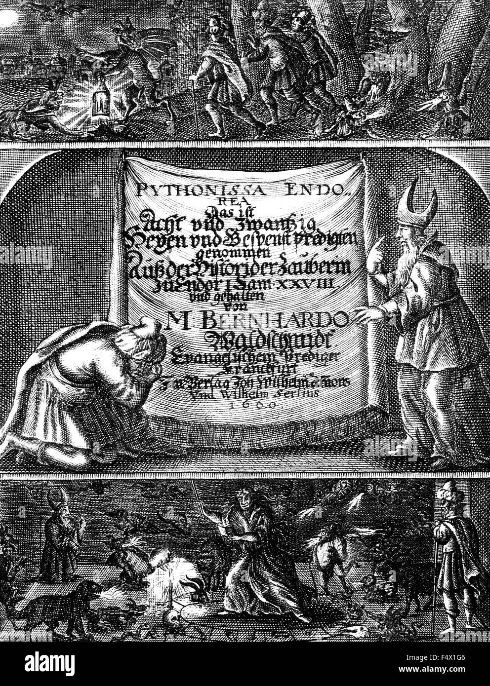 BERNHARD WALDSCHMIDT (1608-1665) pastore luterano. Titolo pagina del suo 1660 prenota Pythonissa Endorea.... sulla stregoneria Foto Stock