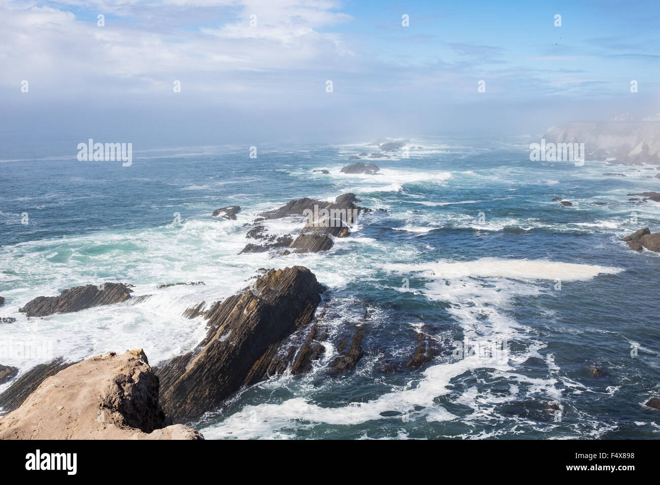 Scogliere lungo il litorale della California sotto l'acqua. Foto Stock