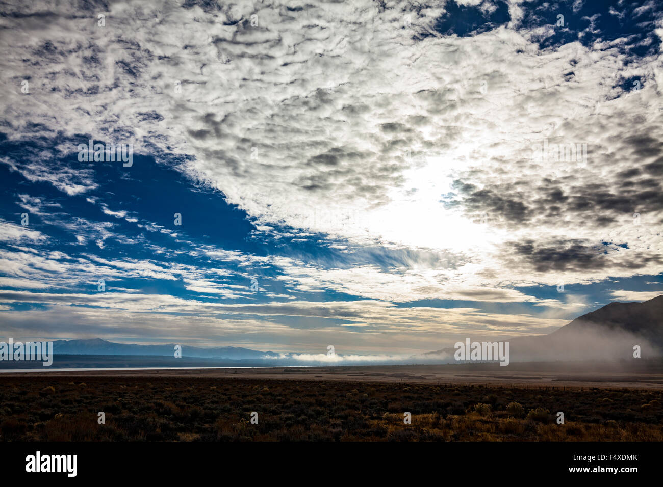Nebbia di mattina su Bridgeport il serbatoio nella parte orientale della Sierra Nevada della California Foto Stock