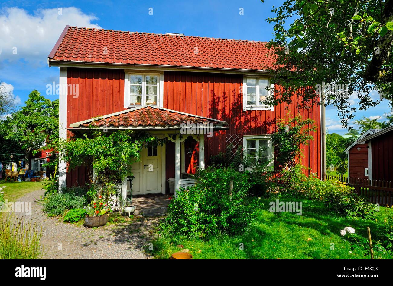 Location del film di Astrid Lindgren film, sei Bullerby bambini, cortile centrale, Sevedstorp, Vimmerby, Kalmar County Foto Stock