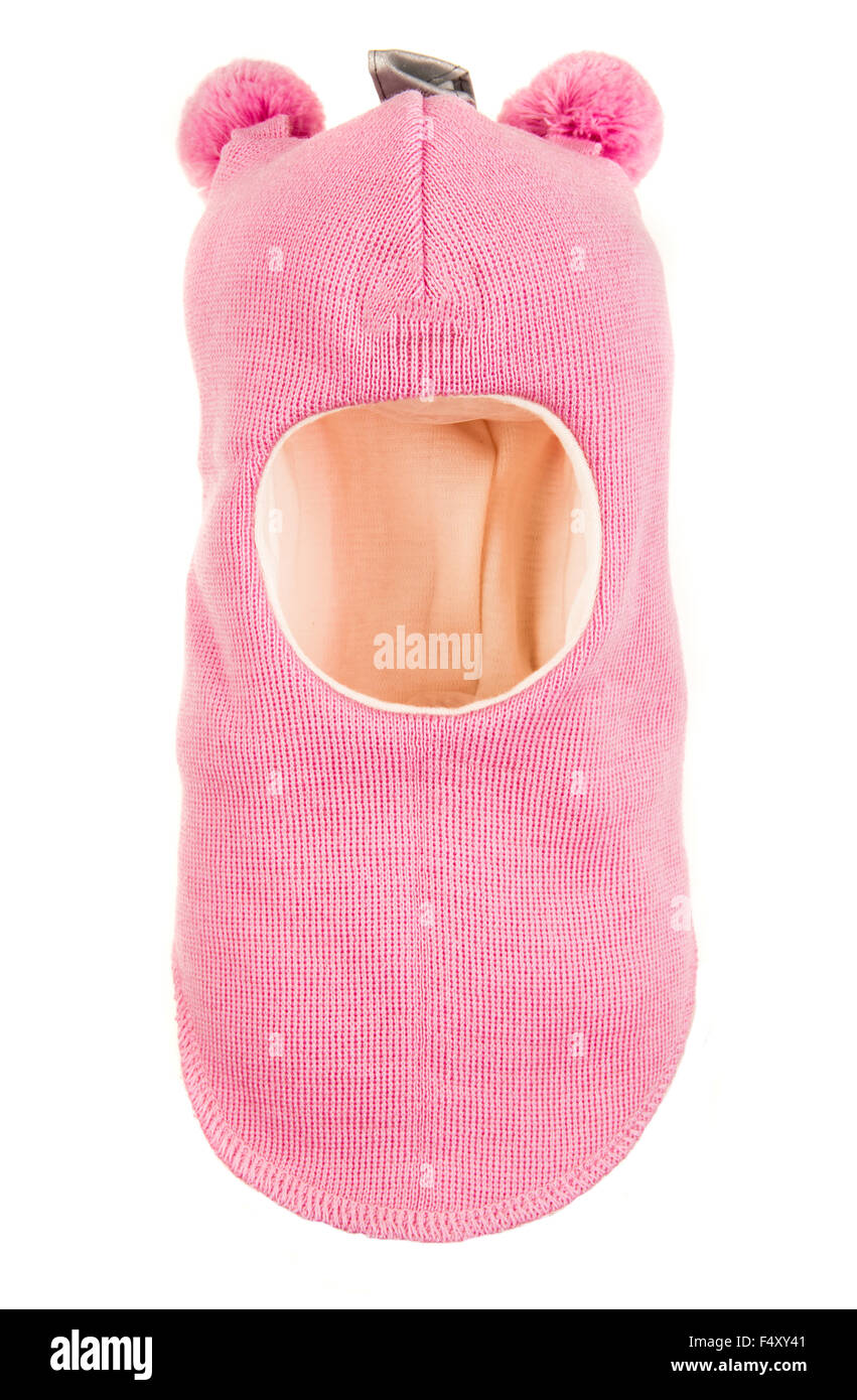 Bambino un foro della maschera da sci, winter hat casco isolato su uno sfondo bianco. Foto Stock