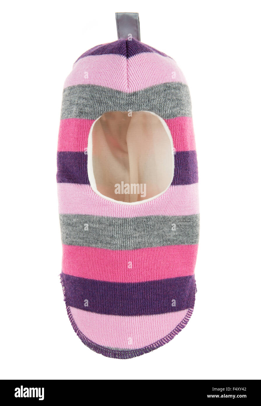 Bambino un foro della maschera da sci, winter hat casco isolato su uno sfondo bianco. Foto Stock