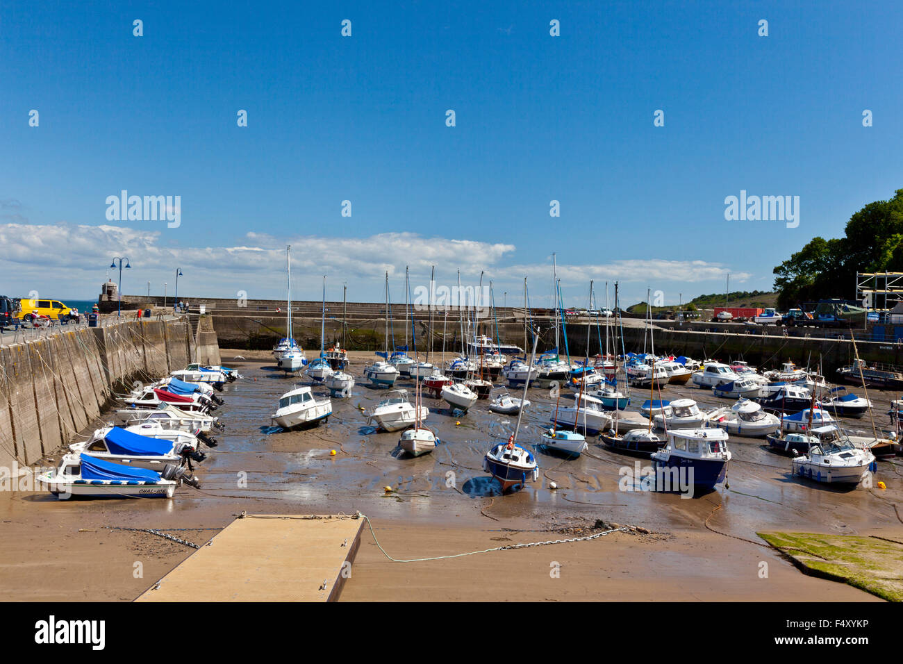 Acqua bassa nel porto a Saundersfoot, Pembrokeshire, Wales UK Foto Stock