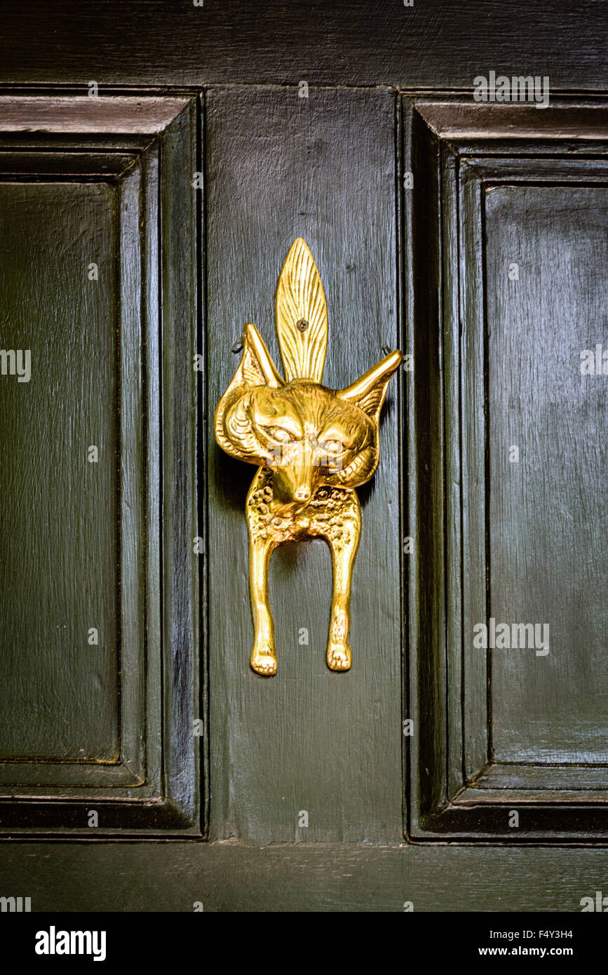 Fox testa porta in ottone respingente, William Barroll House, 108-110 High Street, Chestertown, Maryland Foto Stock