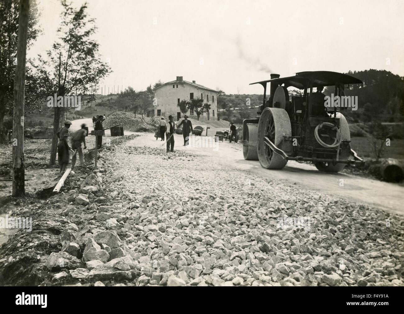 Costruzione di una strada, Italia Foto Stock