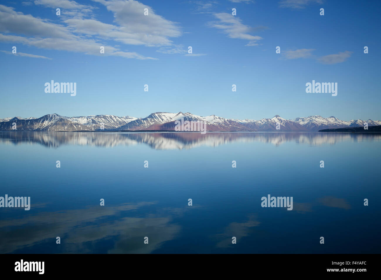 Artico, Svalbard, Spitsbergen, Liefdefjord, scenografico paesaggio polare immagine del fiordo di montagna, Vicino Monacobreen. Foto Stock