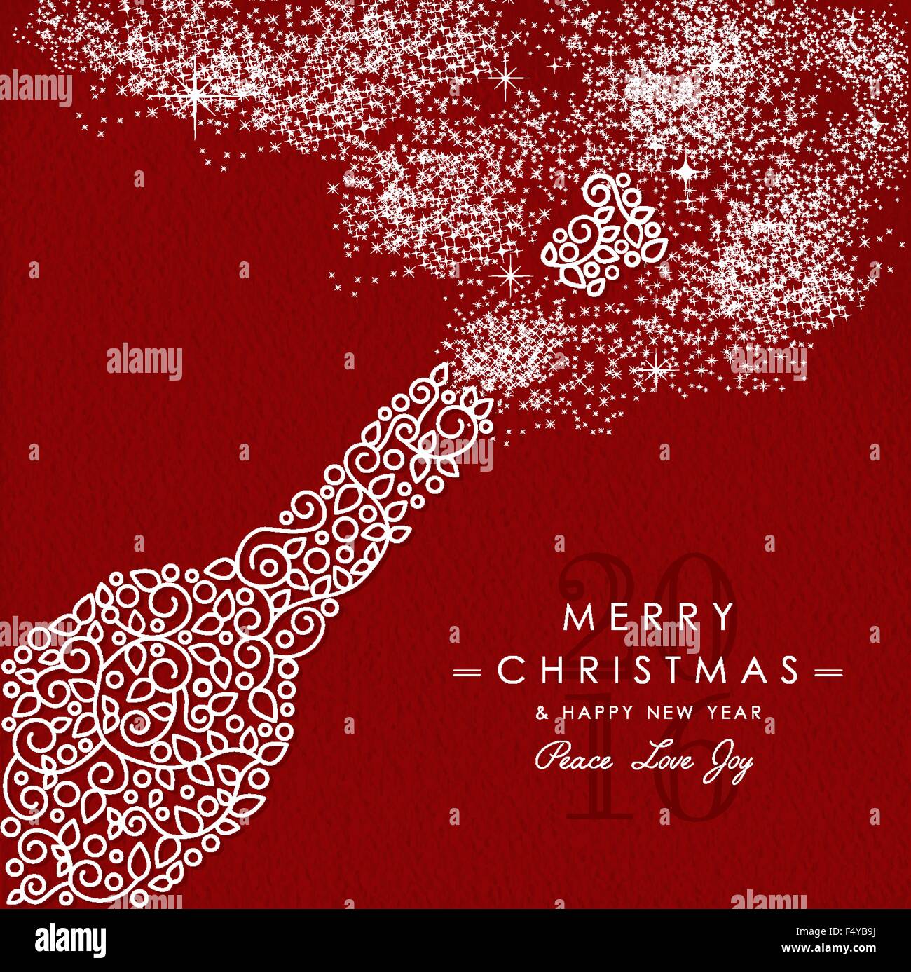 Buon Natale e felice anno nuovo art deco champagne bottiglia di vino fatto in monogramma outline stile con semplici ornamenti natalizi. Illustrazione Vettoriale
