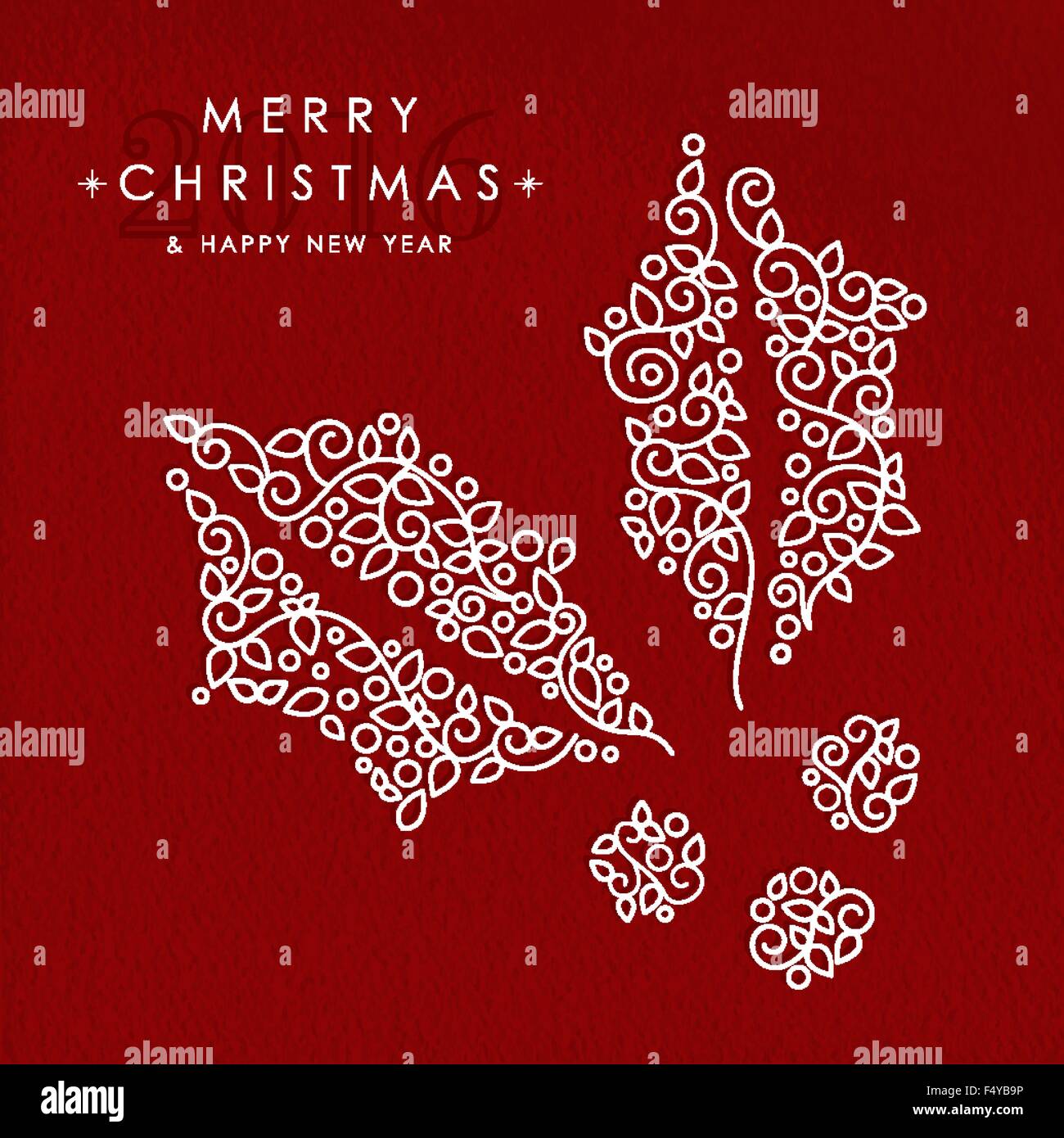 Buon Natale e felice anno nuovo art deco holly fiore realizzato in profilo monogram stile con semplici ornamenti natalizi. Illustrazione Vettoriale