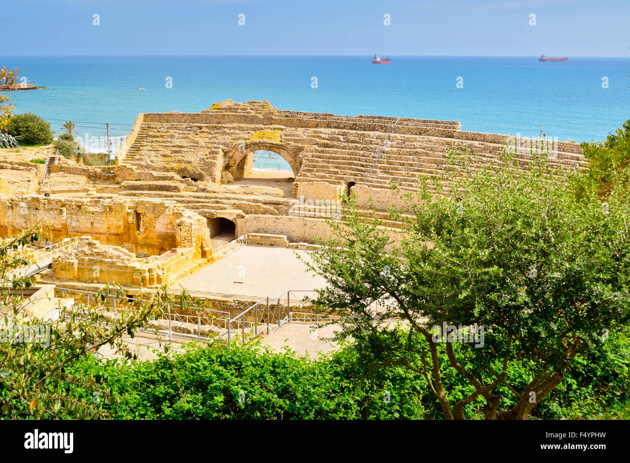 Anfiteatro Romano. UNESCO - Sito Patrimonio dell'umanità. Tarragona Catalogna. Foto Stock