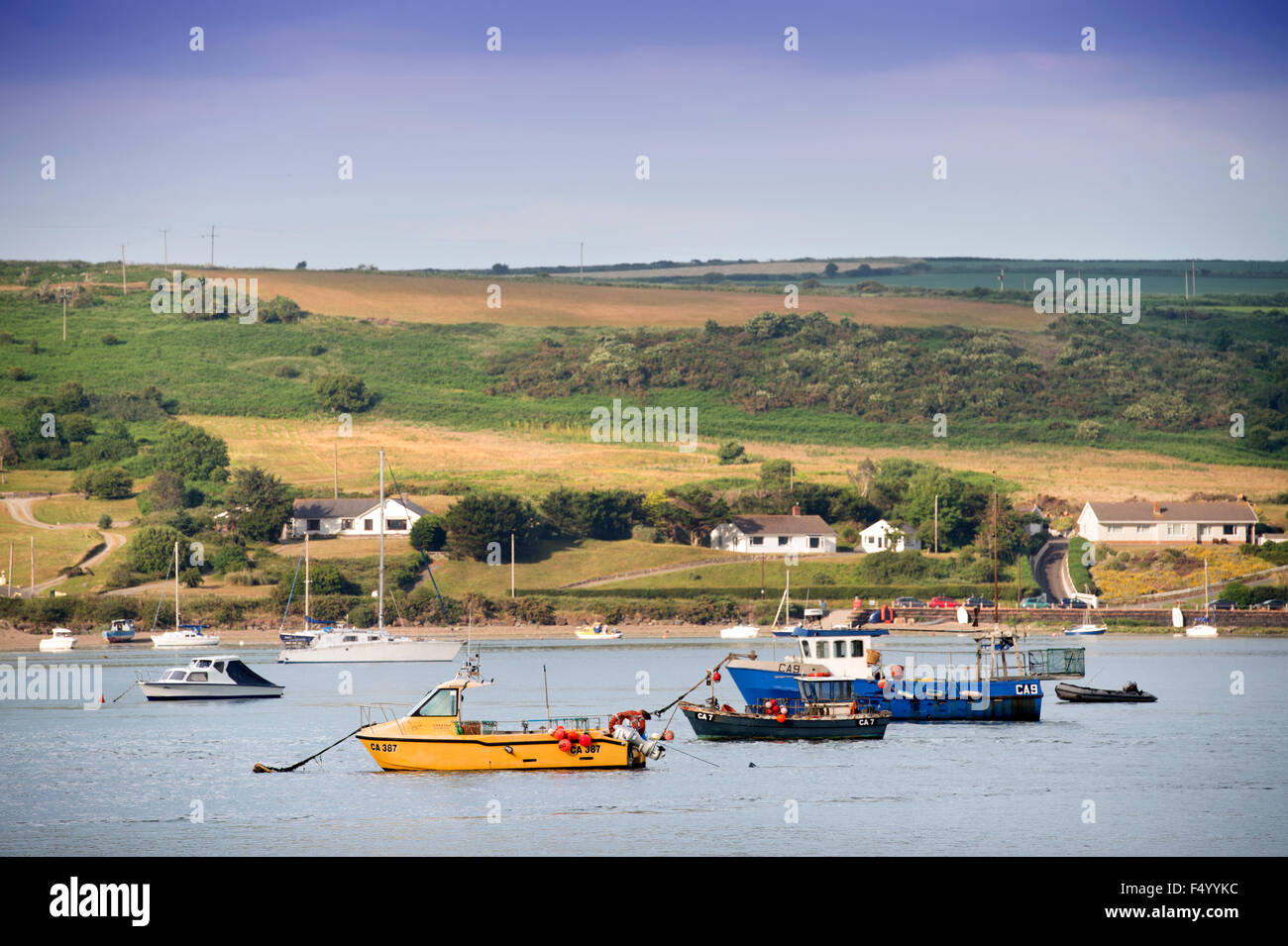 Barche da pesca ormeggiato sul fiume Teifi estuary vicino a St Dogmaels, Pembrokeshire, Wales UK Foto Stock