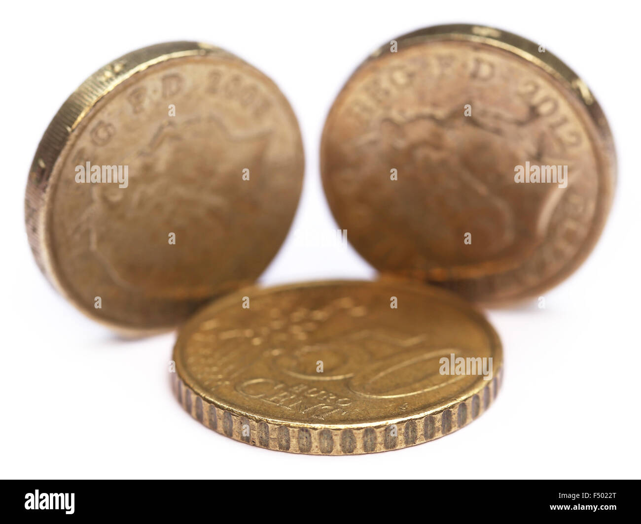 British Pound coin su sfondo bianco Foto Stock