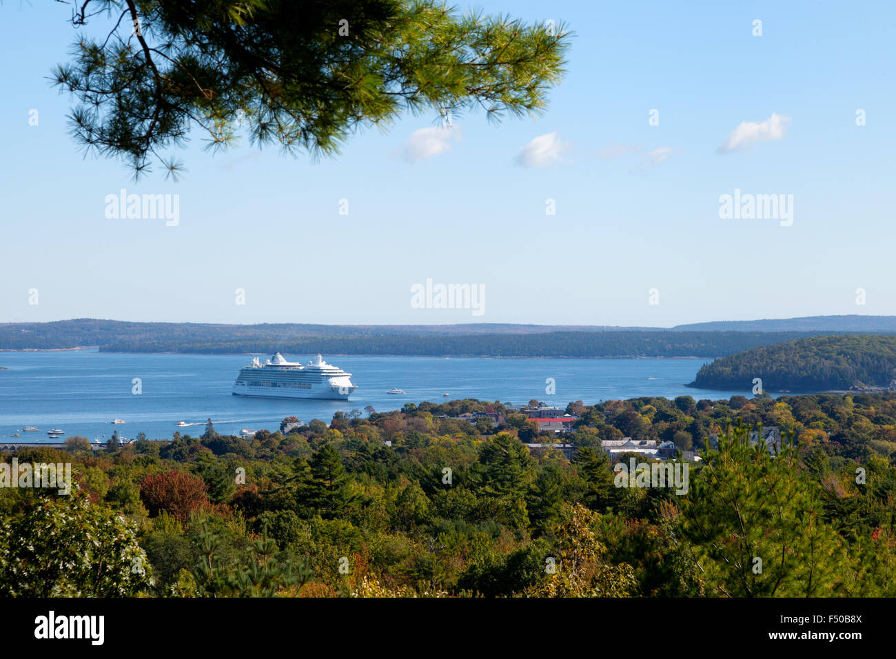 Una nave da crociera in Bar Harbor, isola di Mount Desert, Maine, Stati Uniti d'America Foto Stock