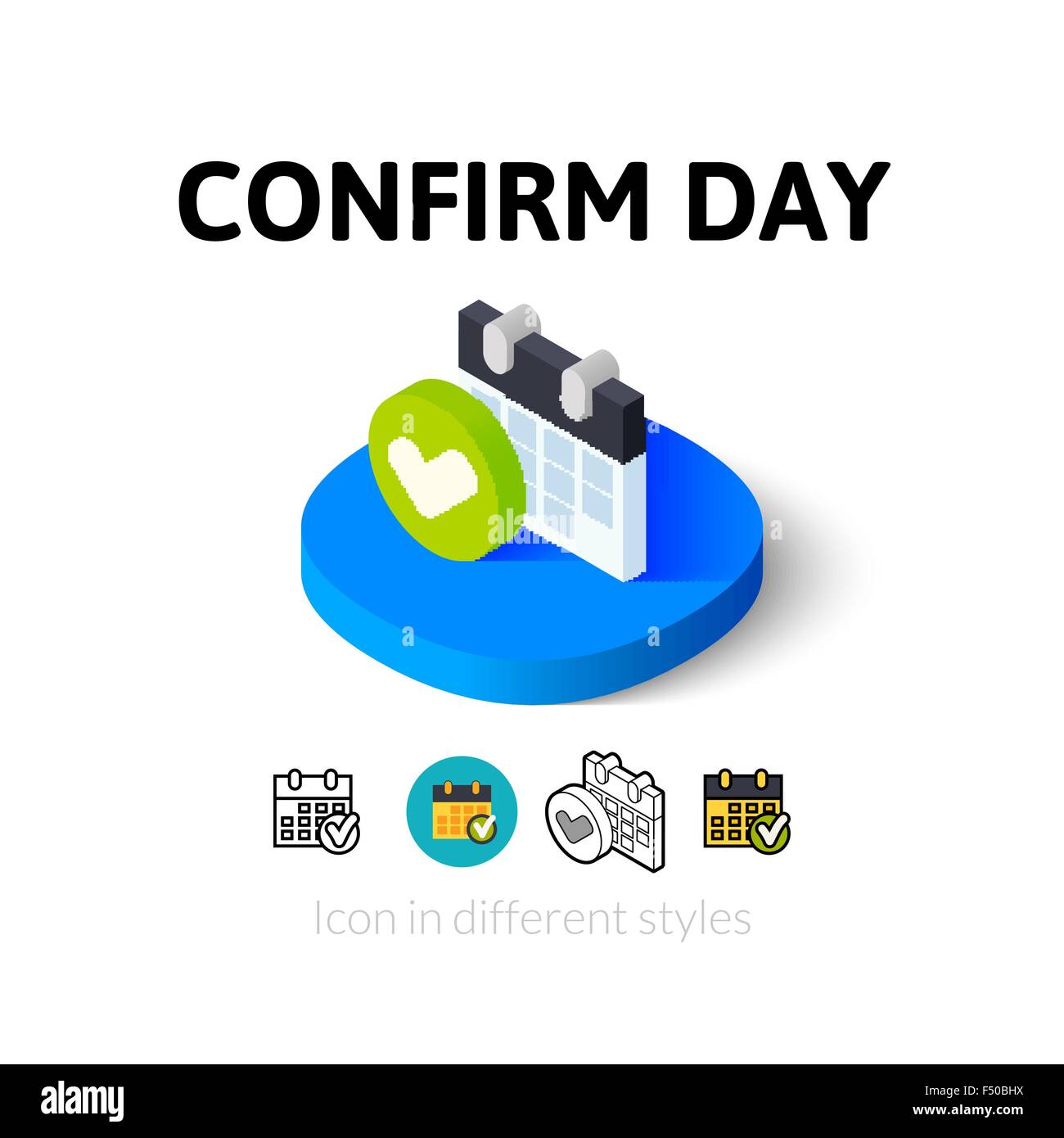 Confermare giorno icona in stile differente Illustrazione Vettoriale