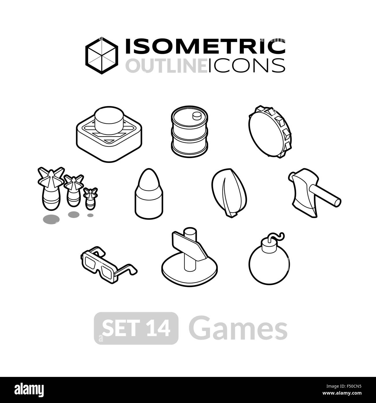 Isometrica icone outline serie 14 Illustrazione Vettoriale