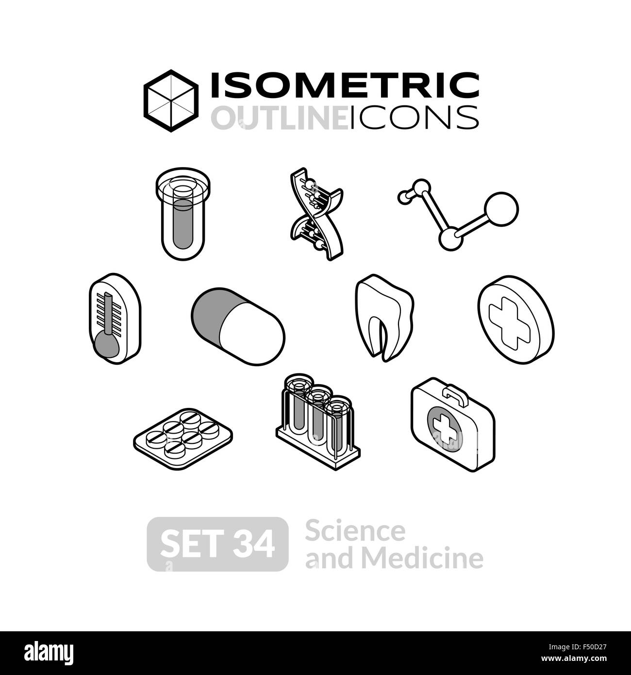 Isometrica icone outline serie 34 Illustrazione Vettoriale