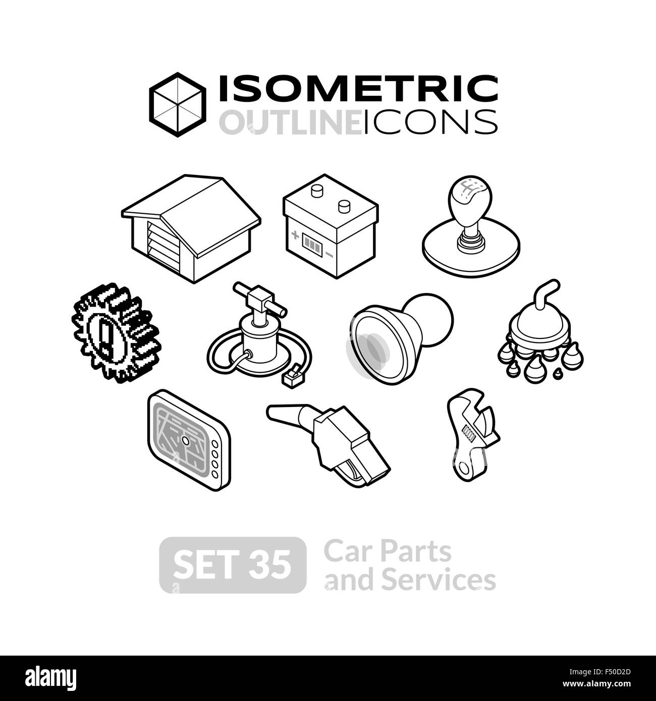 Isometrica icone outline serie 35 Illustrazione Vettoriale