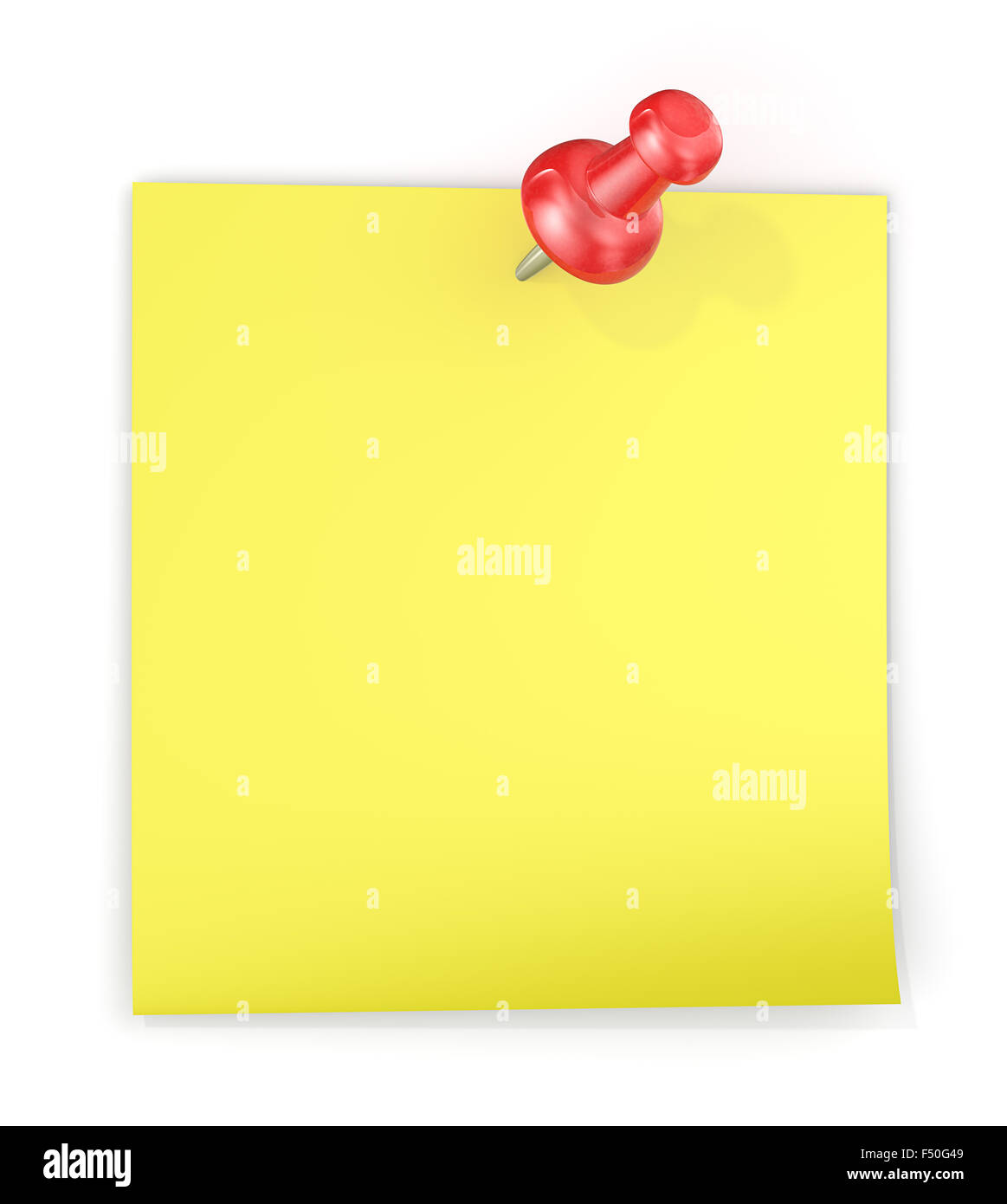 Bigliettino giallo con rosso semi trasparente in plastica perno di spinta. Vuoto per copiare lo spazio. Foto Stock