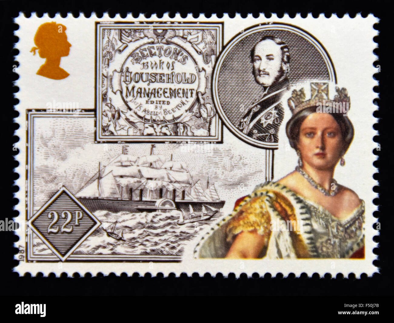 Francobollo. La Gran Bretagna. La regina Elisabetta II. 1987. 150th. Anniversario della Regina Vittoria d'adesione. 22p. Foto Stock