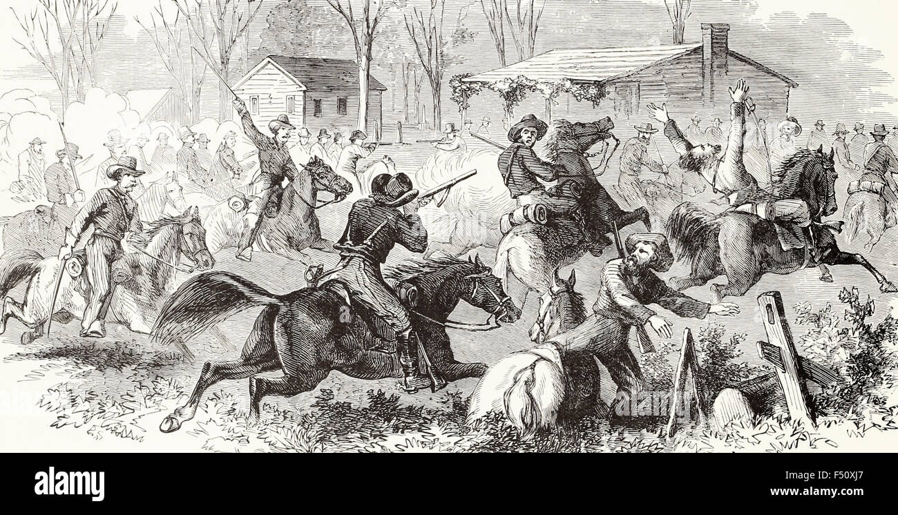 La guerra in Mississippi - sconfitta di Wirt Adams Cavalleria confederato dalla seconda Wisconsin Cavalleria, Grandi Eastman, vicino rosso Chiesa di osso, Mississippi, Stati Uniti d'America guerra civile Foto Stock