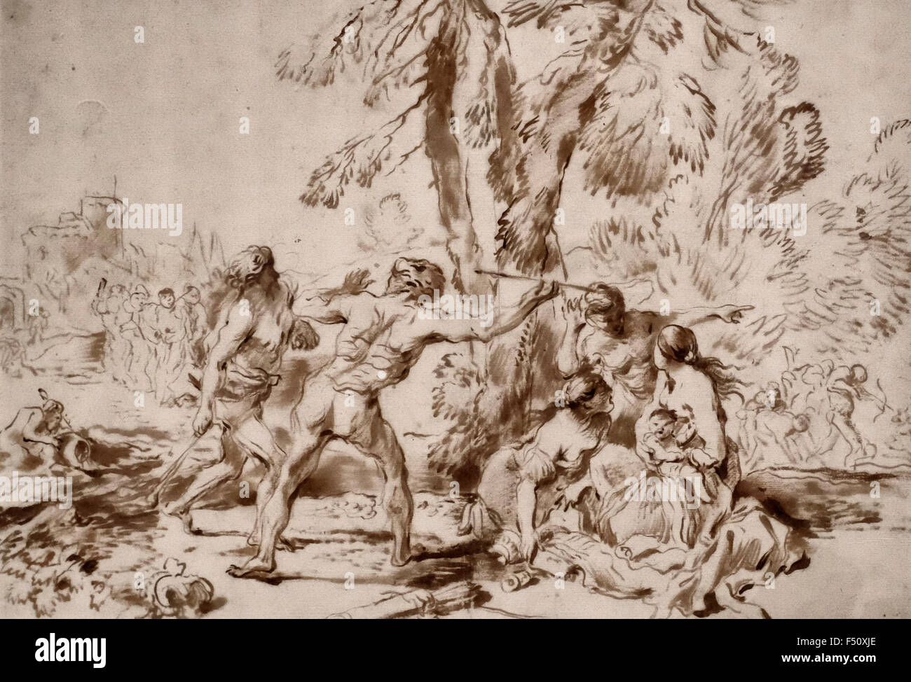 Il salvataggio del bambino di Pirro - Giovanni Benedetto Castiglione, crca 1635 Foto Stock