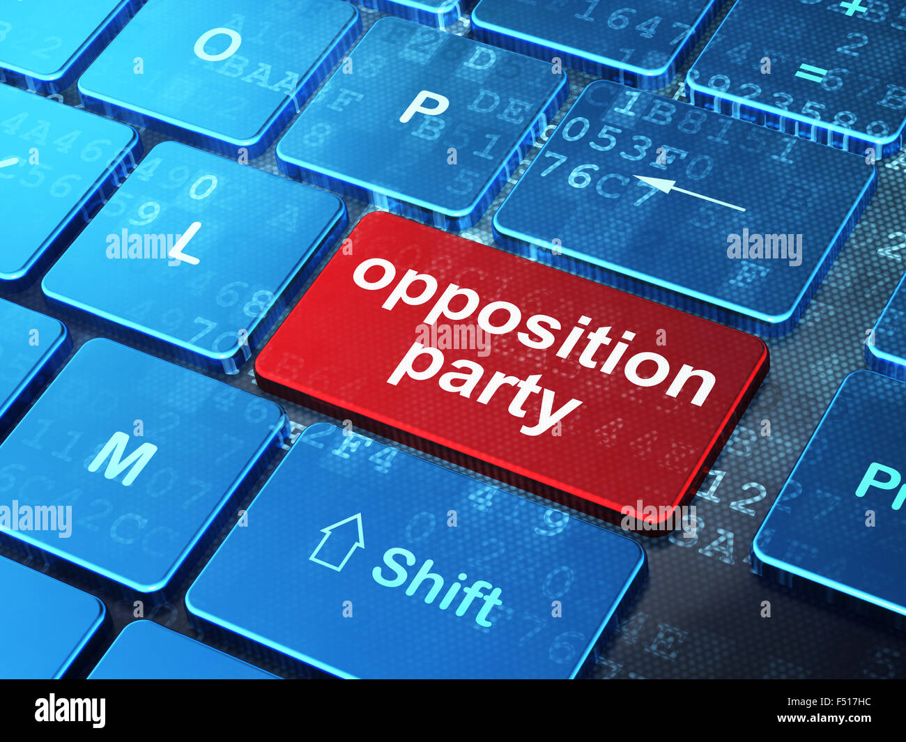 Concetto politico: partito di opposizione sulla tastiera del computer sullo sfondo Foto Stock