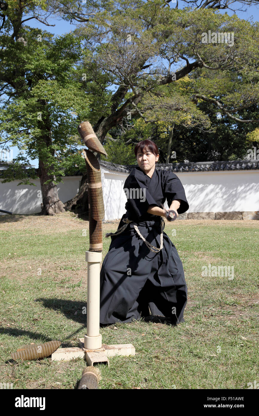 Giapponese di arti marziali con spada katana Foto Stock
