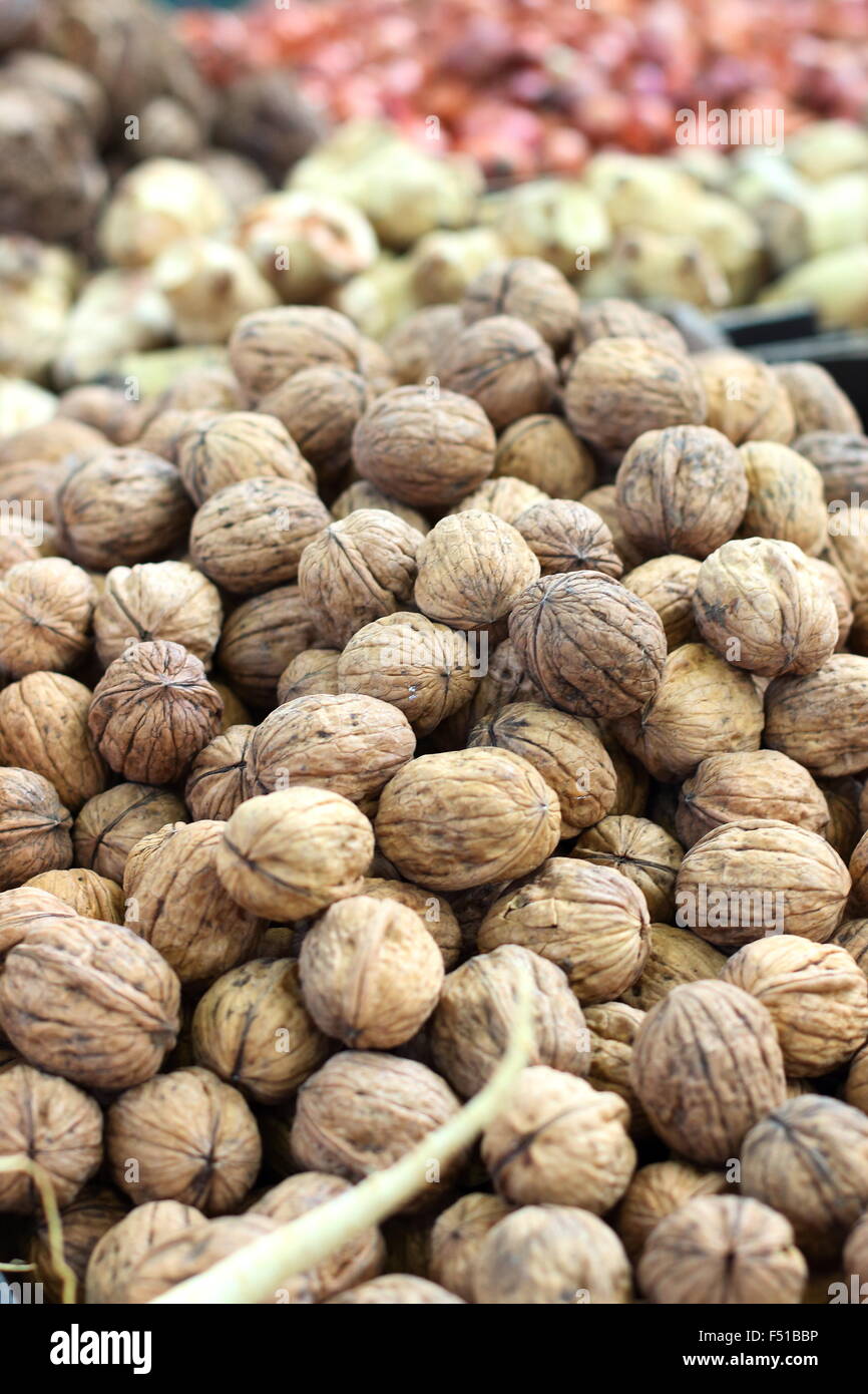 Noci comuni in guscio per la vendita Foto Stock