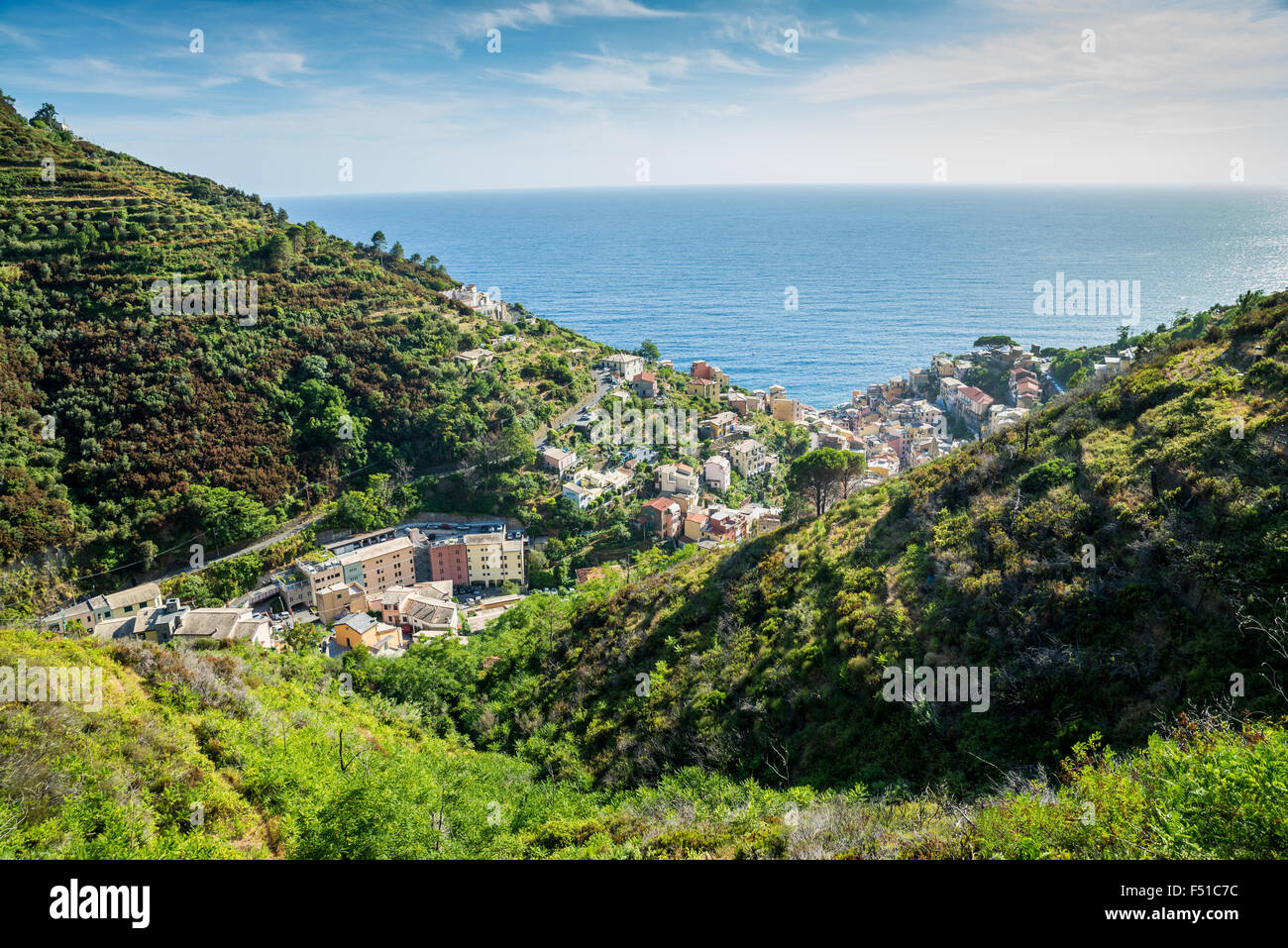 Riomaggiore su Cinque Terre in Italia, UE, l'Europa. Foto Stock