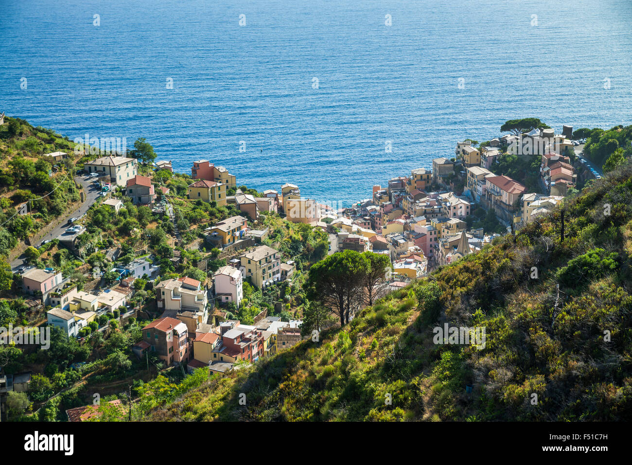 Riomaggiore su Cinque Terre in Italia, UE, l'Europa. Foto Stock